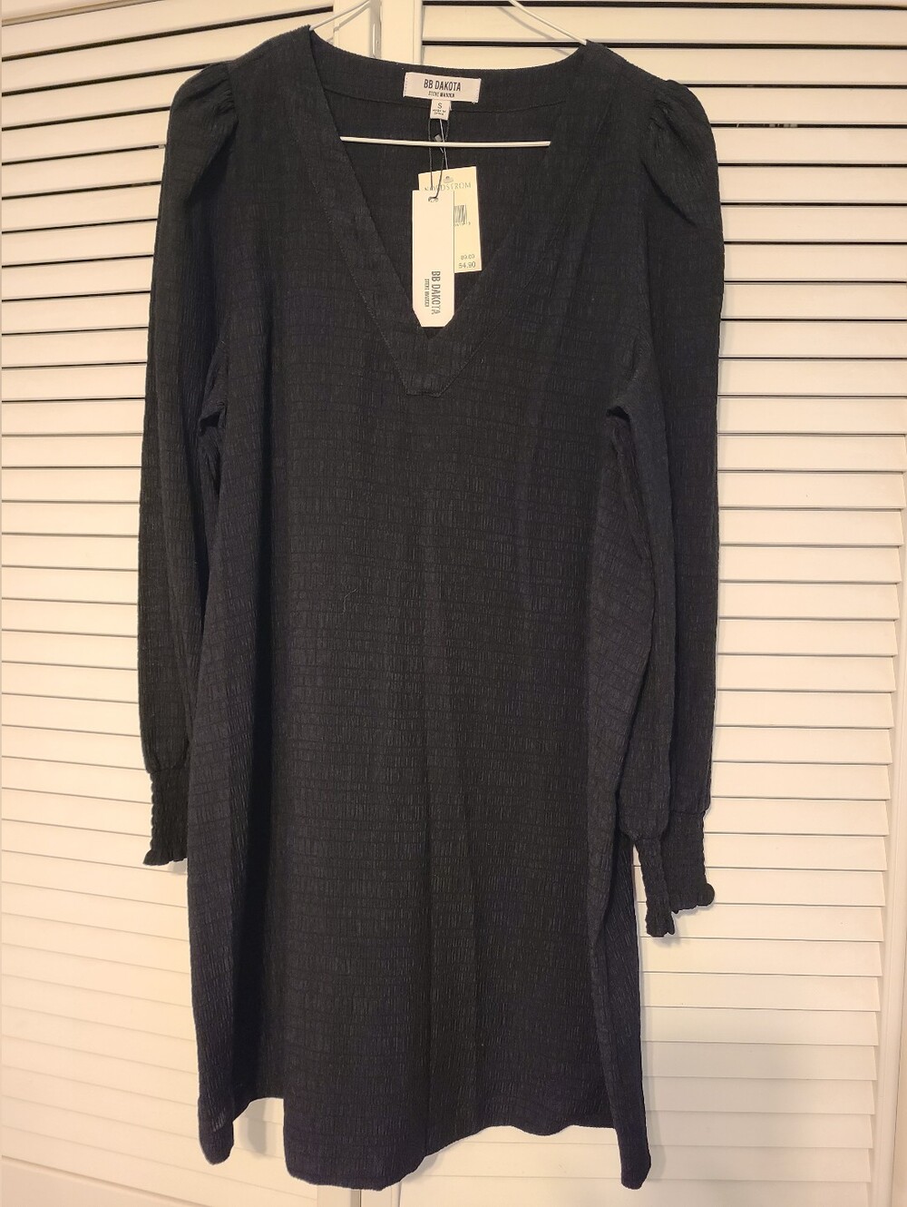 BB Dakota Charcoal Black Textured V-Neck Long Sleeve Dress